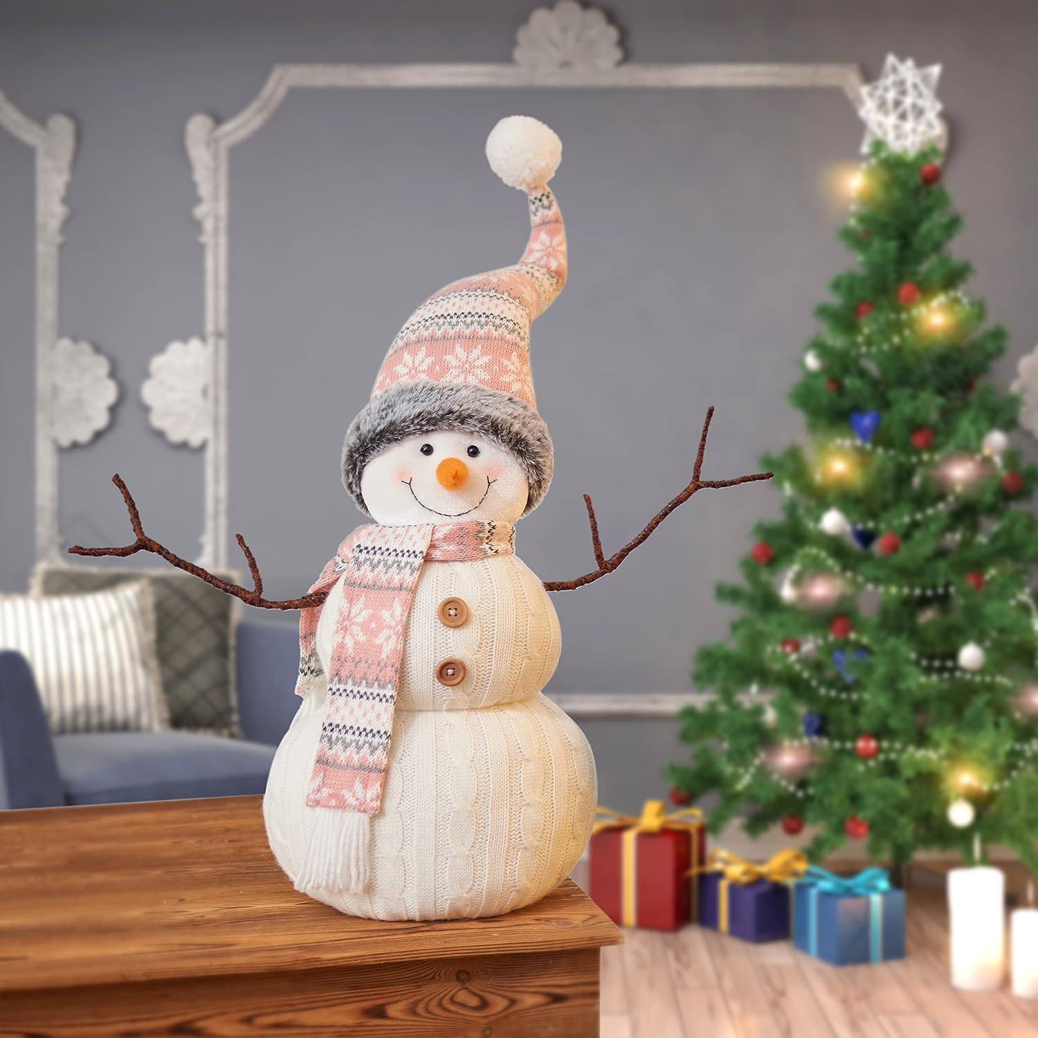 Christmas 2025 Animated Snowman Decorations, Xmas Handmade Plush Ornaments for Indoor, Home and Holiday, Present for Family and Friends