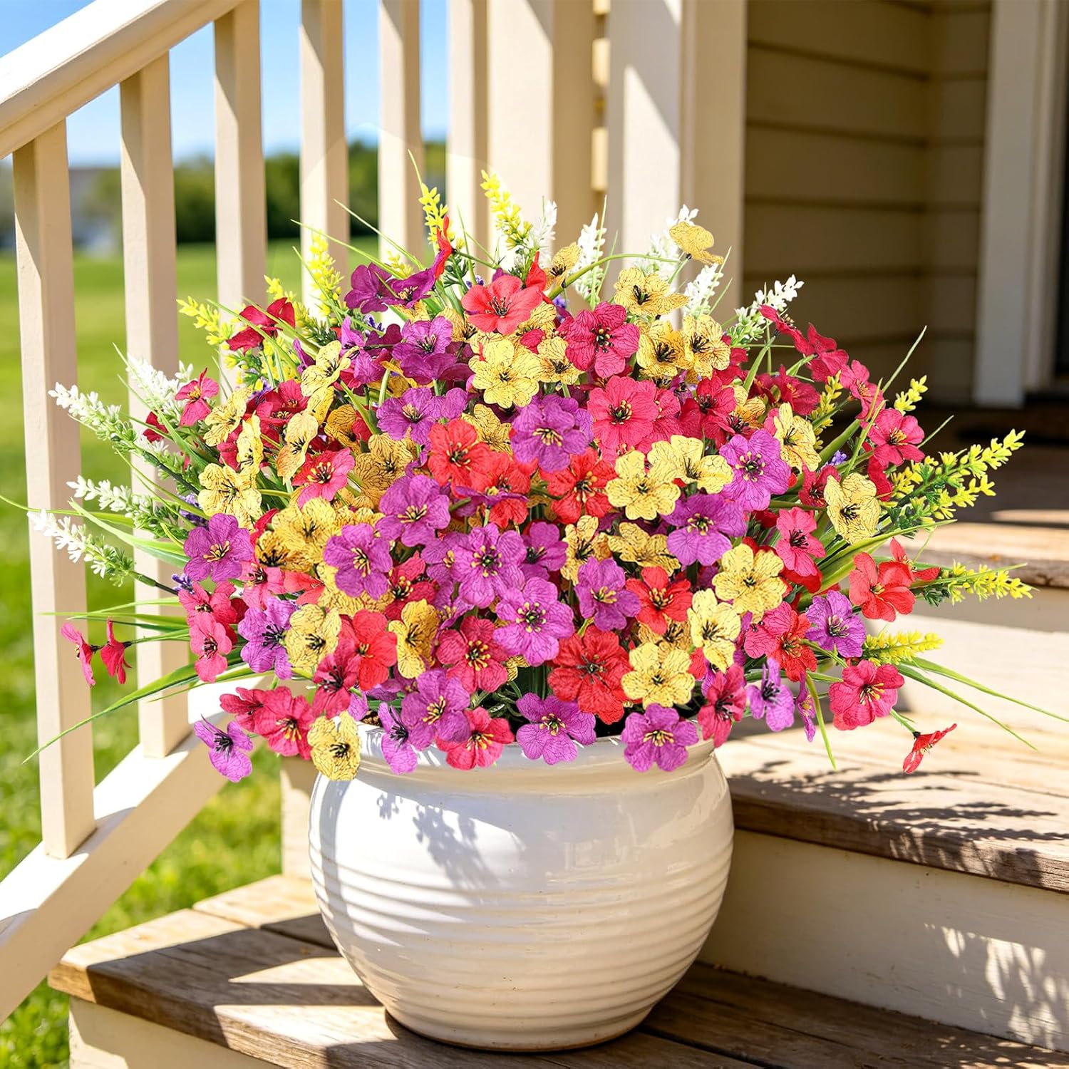 24 Bundles Realistic Fake Flowers for Outdoors, No Fade Faux Silk Flowers & Artificial Plants Lavender, for Garden Patio Porch Decor, Window Box, Hanging Basket, Planter, Grave Decorations