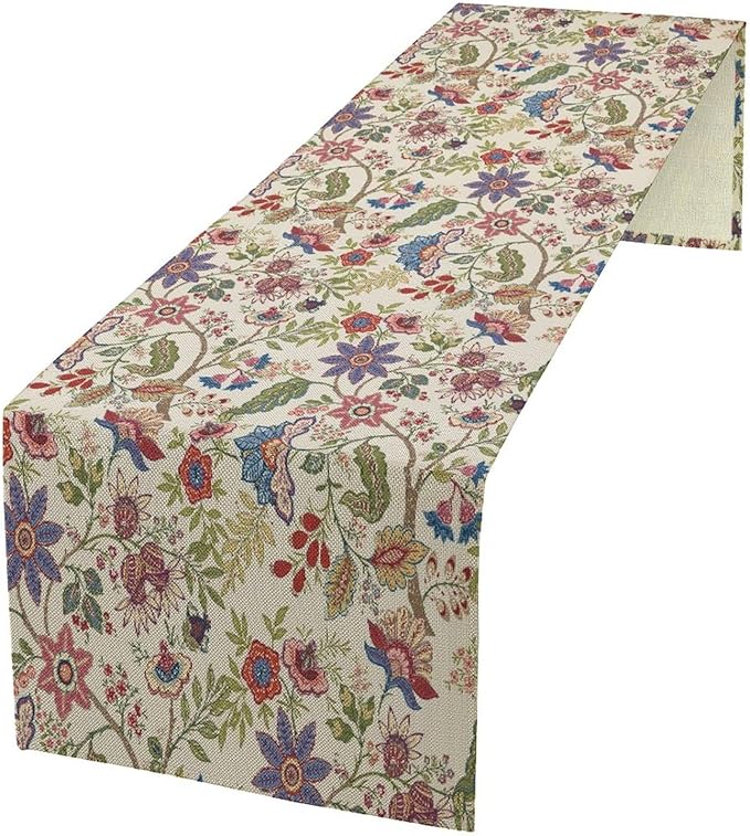 Spring Floral Table Runner, Boho Floral Pattern Natural Plant Table Decoration for Home Kitchen Restaurant Holiday Party,13in（33cm） W * 108in（274cm） L