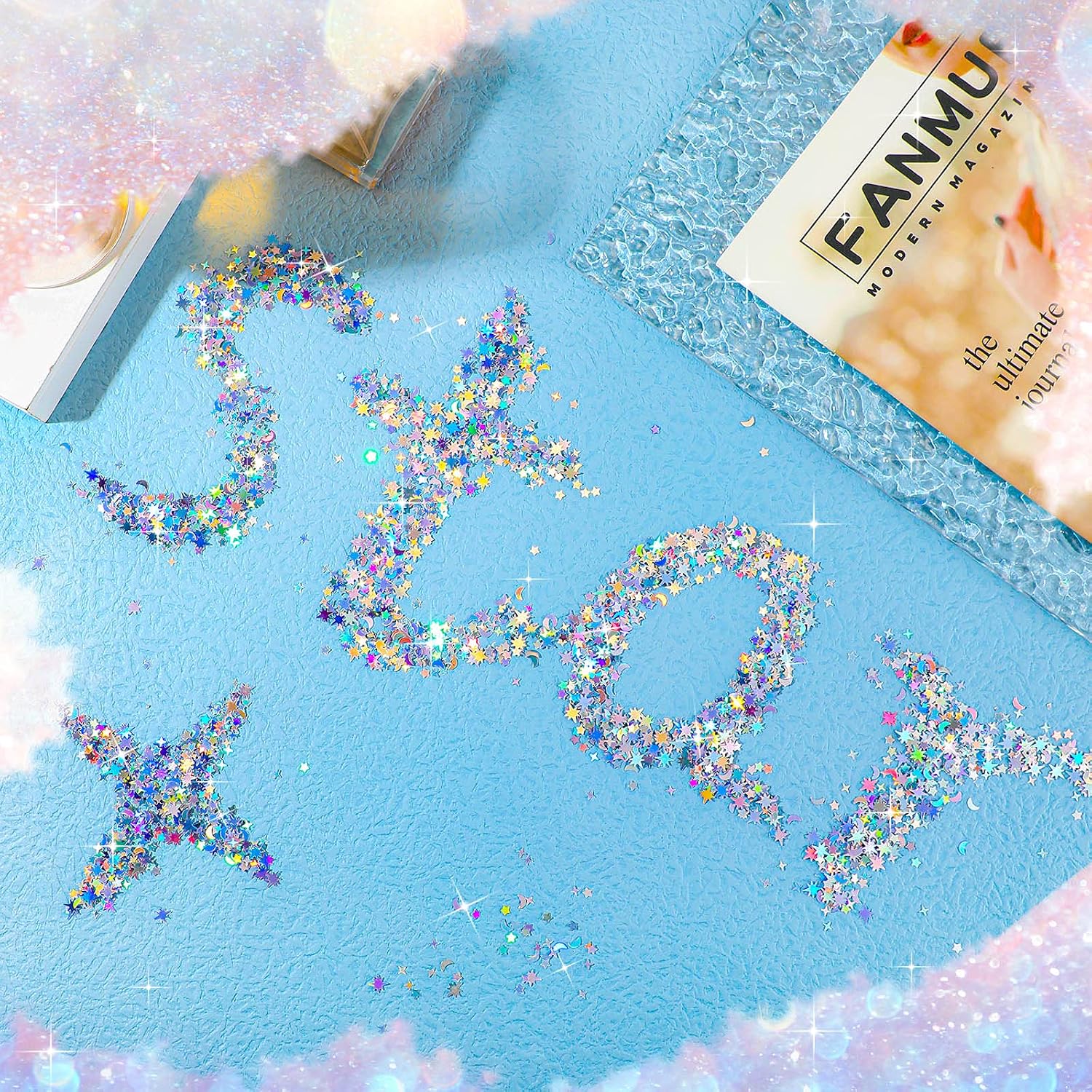 Skylety 60 G/ 2.1 oz Holographic Star Moon Glitter Fairy Confetti Sequin Galaxy Iridescent Metallic Glitter Foil Confetti Sequin Scatter for Valentines Wedding Party DIY(10 mm, 6 mm,Silver)