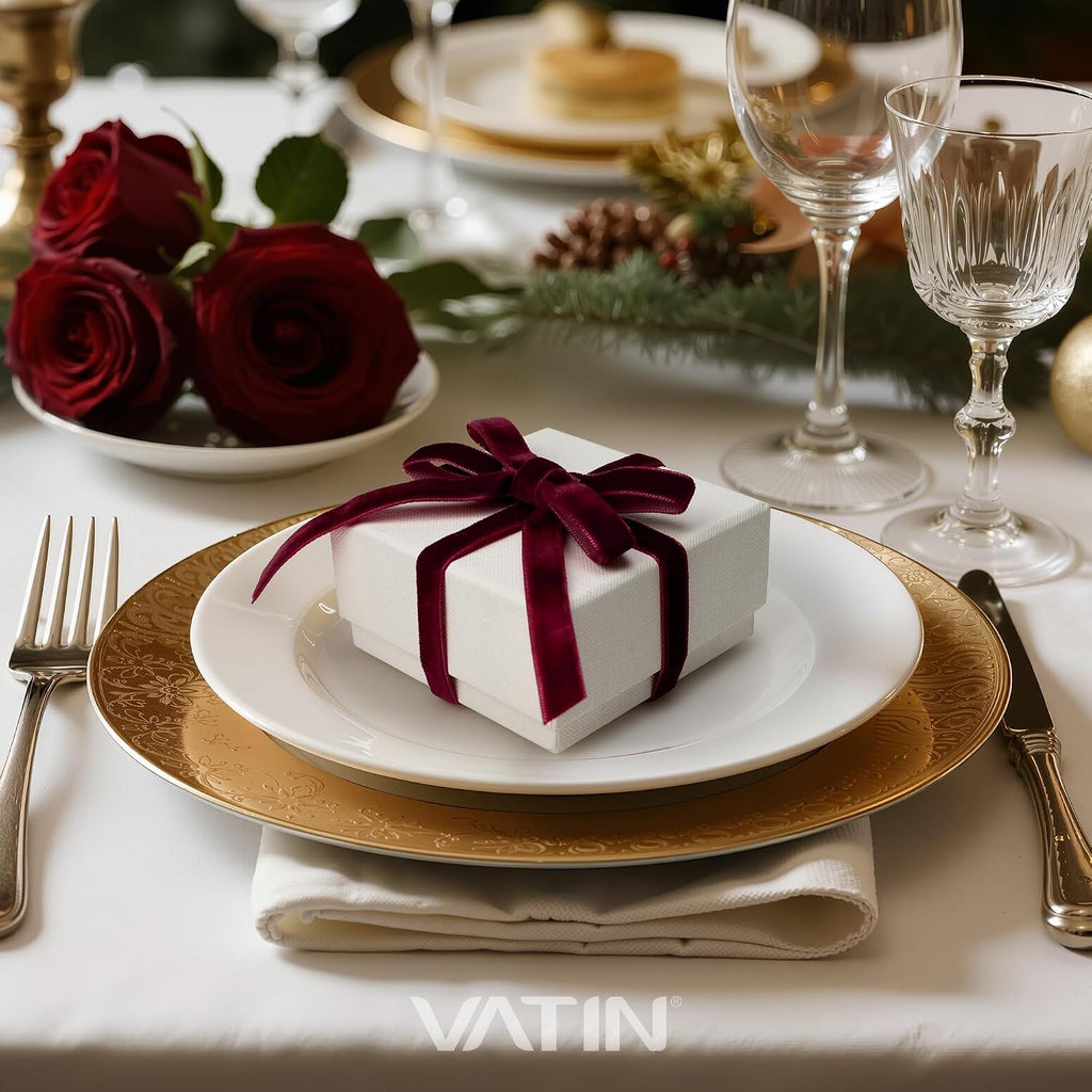 VATIN Valentine's Day Burgundy Velvet Ribbon, 3/8 Inch x 15 Yards,Single Sided Nylon Velvet for Christmas Gift Wrapping, Flower Bouquet, Tree Bows, DIY Holiday Decor