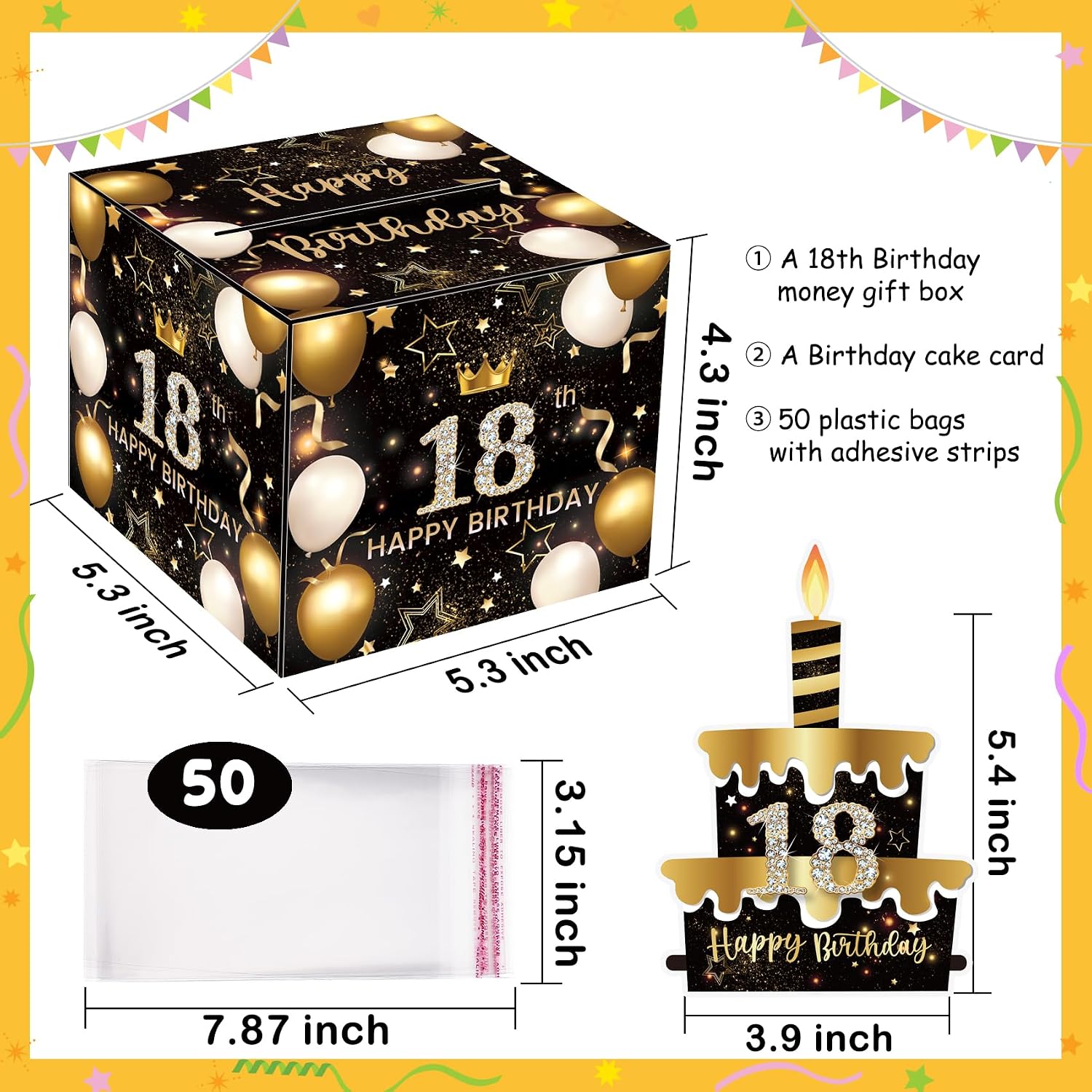 18th Birthday Money Box for Cash Gift, Surprise Pull Out Money Gift Box with 50Pcs Transparent Bags - Fun Ways to Give Cash as A 18th Birthday Gift for Girls Boys