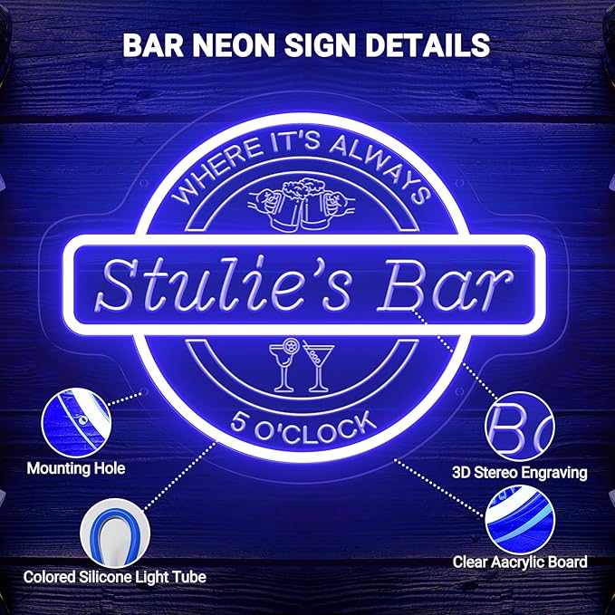 Custom Bar Neon Sign for Wall Decor, Personalized Cocktail Beer LED Light Up Signs for Home Bar, Customized Neon Lights Signs for Men Dad Gifts, Man Cave Pub Tavern Bistro Lounge Business Decor