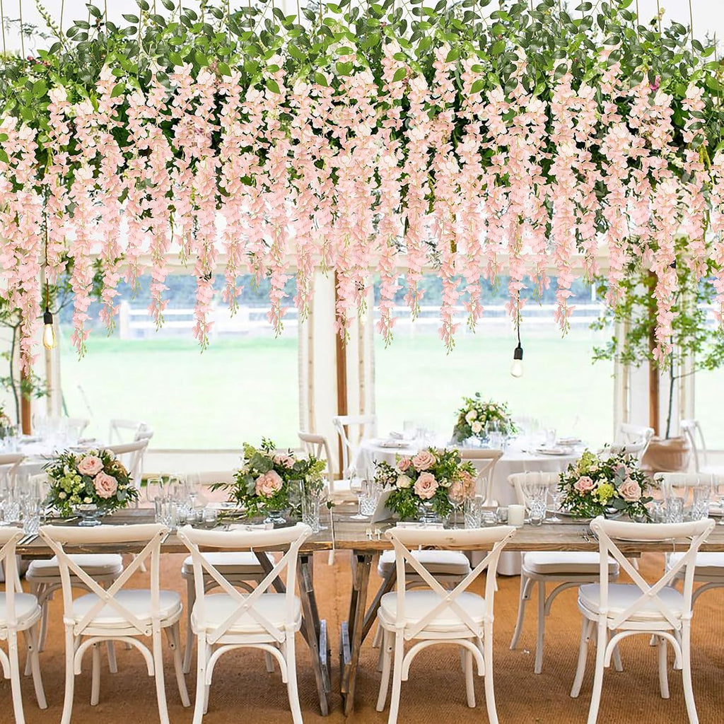 pauwer wisteria hanging flowers, 24pcs artificial wisteria, blush on a desk or shelf