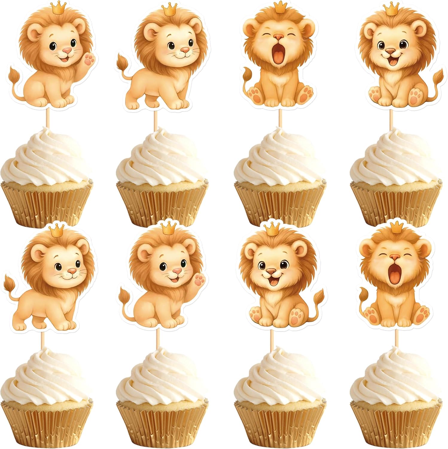 24Pcs Cute Lions Cupcake Topper Cartoon Lion Baby Cupcake Picks Safari Animal Food Picks for Baby Shower Boys Girls Lion Birthday Cupcake Decorations Lions Party Supplies