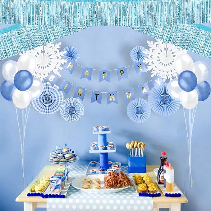 6 Pack 10 Feet Foil Fringe Garland Metallic Tinsel Streamers Banner Wall Hanging Curtain Backdrop Banner for Parade Floats, Thanksgiving, Christmas, Birthday, Halloween Party Decorations(Light Blue)
