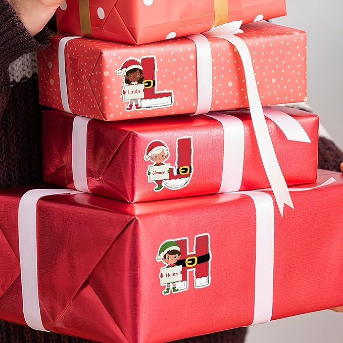 Personalized Christmas Stickers, Custom Name & Elf Waterproof Christmas Gift Tags for Gift Box Holiday Decorations, Stockings, Party Favors