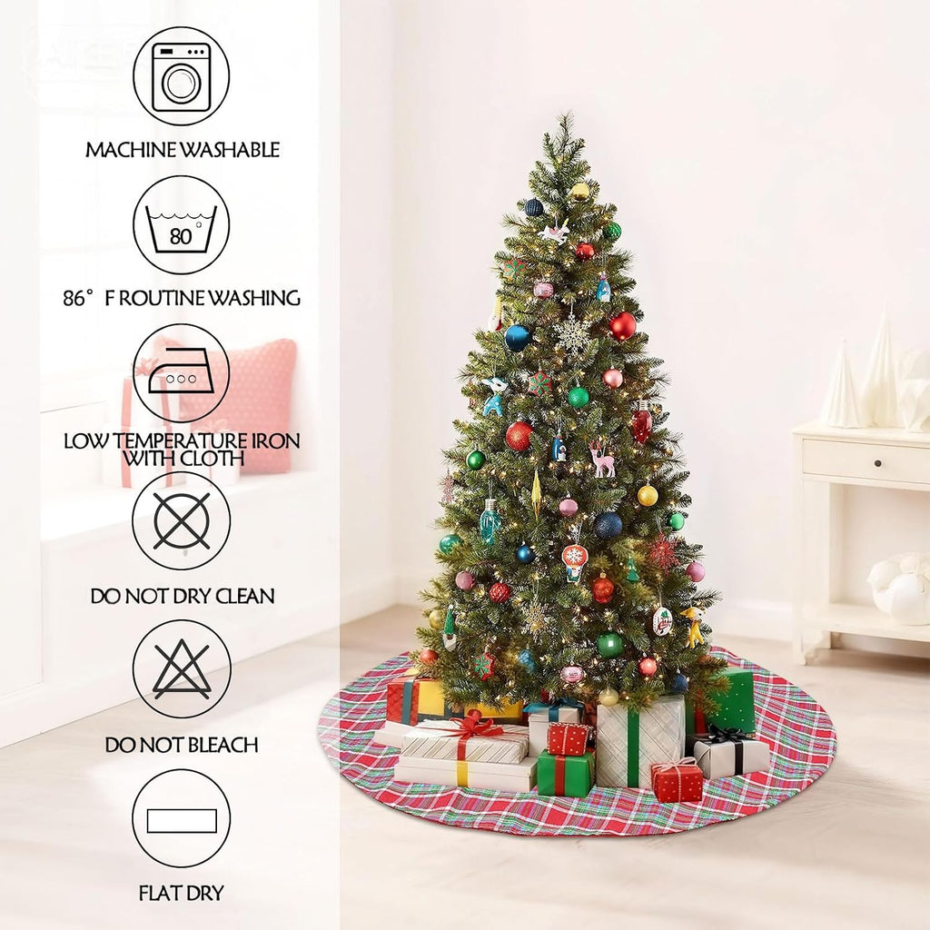 Buffalo Plaid Tree Skirt Cotton Linen Fabric Christmas Tree Skirt Mini 24 Inch for Xmas Holiday Check Tree Skirts Decorations (Red Blue Green)