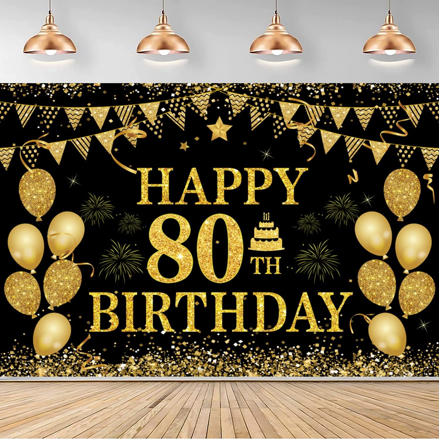 80th Birthday Decorations for Men Women - Happy 80th Birthday Banners Decorations Black Gold 80 Years Birthday Party Favor Backdrop for 80th Birthday Party Sign Decor (71 x 45 inch)