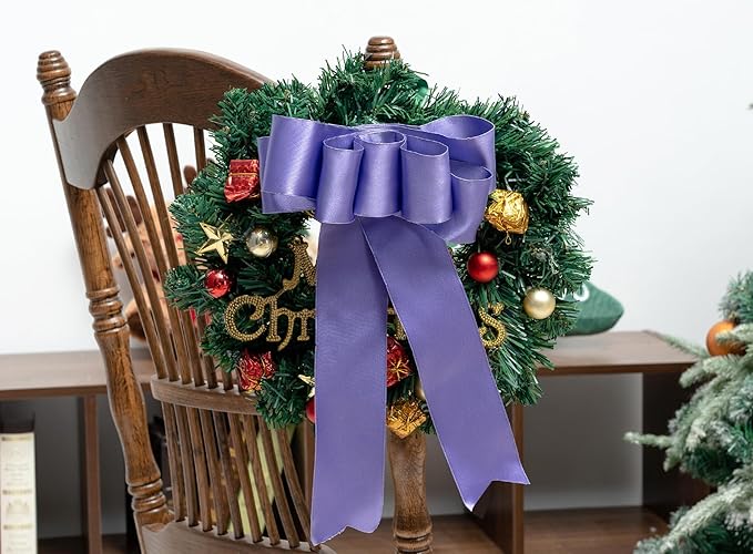Purple Satin Ribbon Double-Faced Wired Ribbons for Gift Wrapping Flower Bouquet Bows Wedding Invitation Christmas Decor Crafts 2-1/2 Inch 10 Yards