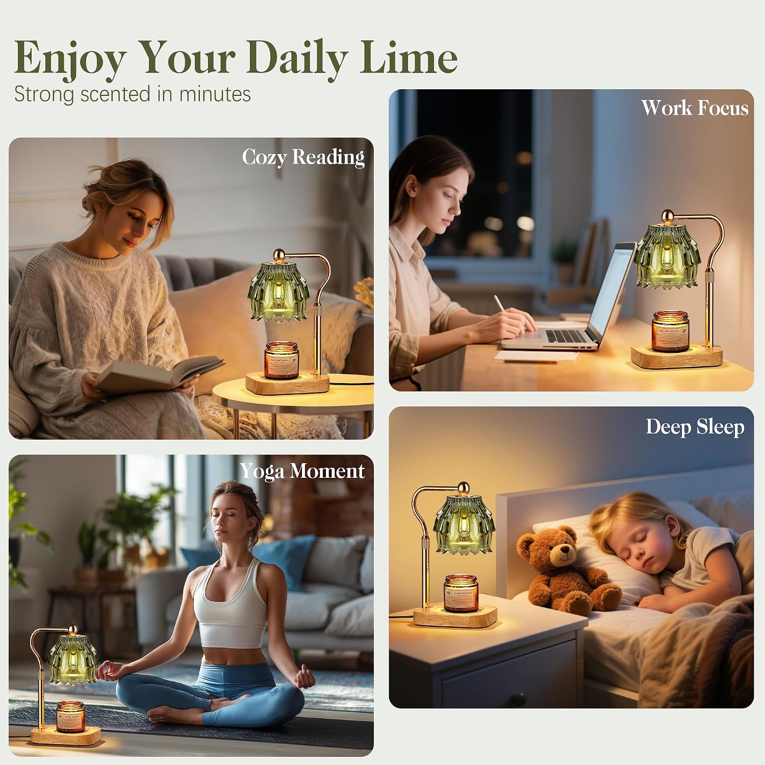 Candle Warmer Lamp with Timer Dimmer, Modern Wax Warmer for Scented Wax Jar Candle Warmer with 2 Bulbs, Adjustable Height Glass Lamp for Gifts for Women, Home Decor, Gold Green