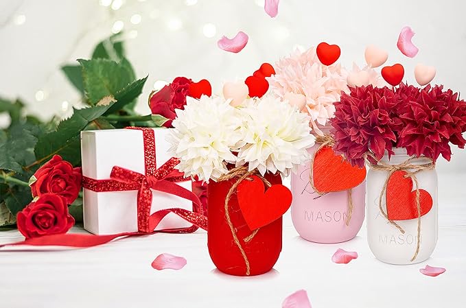 CNVOILA Valentines Table Decorations - 3PC Set with Mason Jars, Centerpiece for Dining Table, Indoor Use