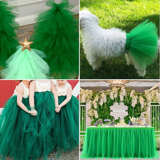 Emerald Green Tulle Fabric Rolls 54 Inch by 10 Yards Fabric Tulle Bolt for Wedding Christmas Decorations Gift Wrapping DIY Tutu Baby Shower Table Skirt Birthday Party Craft Supplies