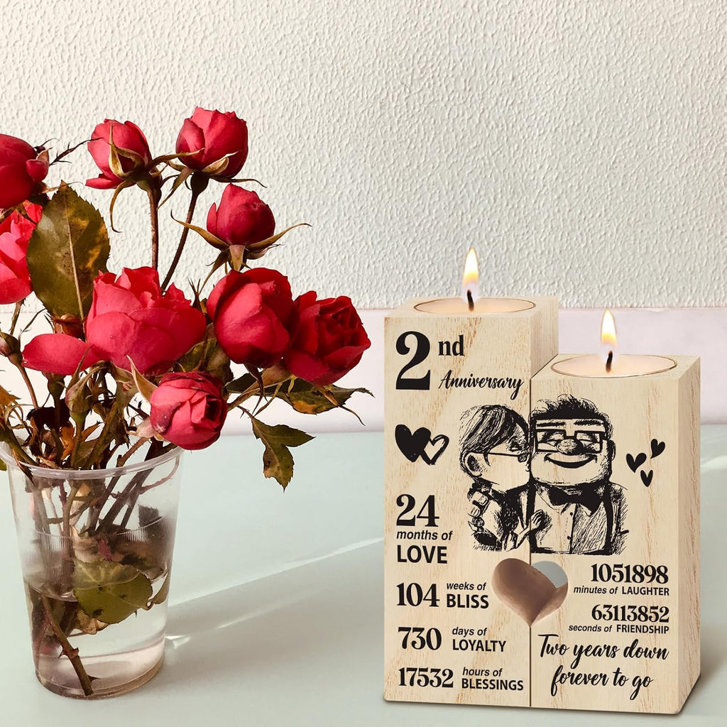 2nd Anniversary Wedding Gifts for Wife Girlfriend, Couples Gift Candlestick, Cotton 2nd Wedding Anniversary for Husband Boyfriend, Presents Gifts for Her Him