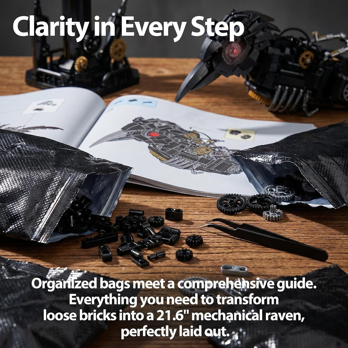 habow mechanical raven building set (1018 pcs), package contents