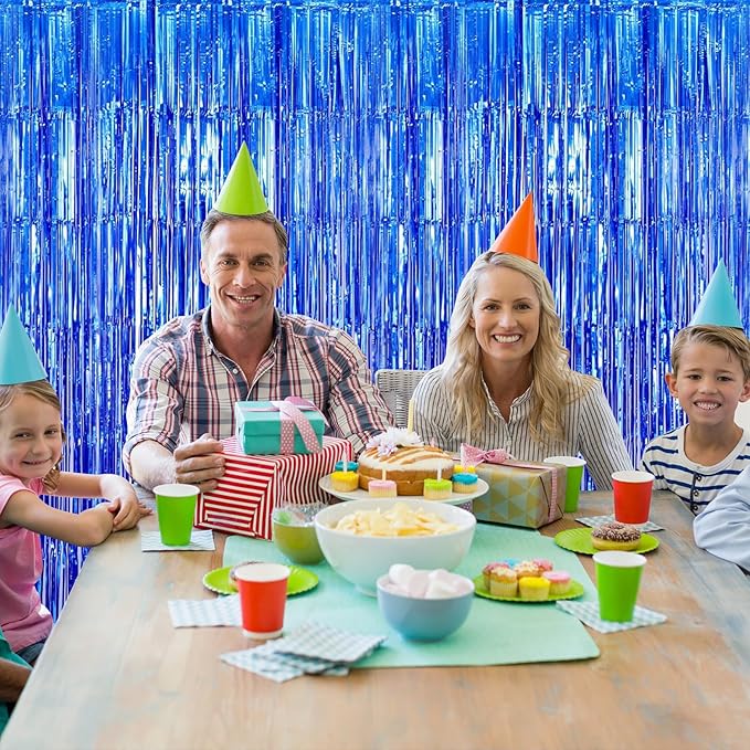 10 Pack Navy Foil Curtain Backdrop 3.2ft x 9.8ft Black Metallic Tinsel Foil Fringe Curtains Streamer Photo Booth Backdrop for Birthday Party Engagement Bachelorette Party Decorations (Navy)