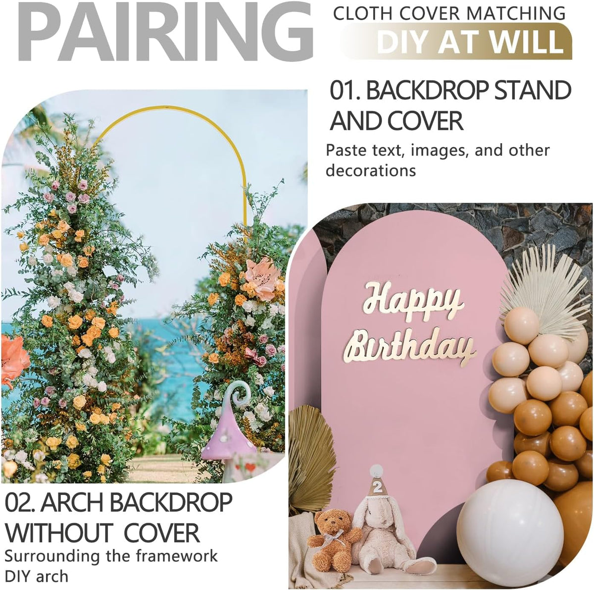 arch backdrop stand and cover set, metal balloon, package contents