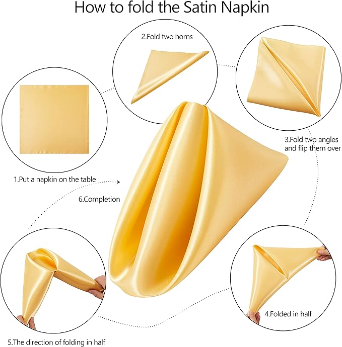100 Pack Square Satin Dinner Napkins, 20x20 Inches Silky Soft Smooth Table Cloth Napkins for Restaurant Weddings Banquet Party Decoration, Gold