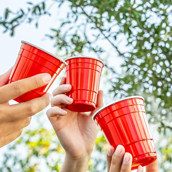 Amazon Basics Small Disposable Plastic Party Cups, Red, 9oz, 50 Count
