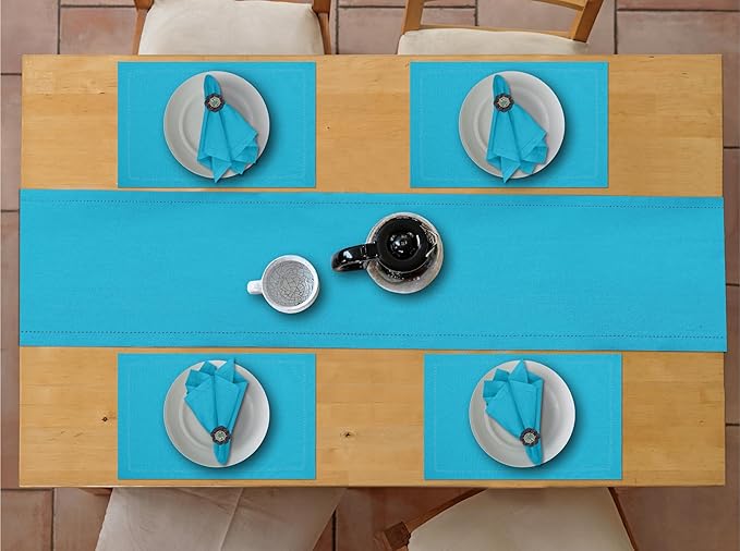 Ruvanti Linen Table Runner 108 Inches, Classic Hemstitch, Washable, Reusable, Non-Slipping, Stain Resistant- Perfect for Parties, Weddings, Dinners, Thanksgiving, Christmas, Indoor use – Blue