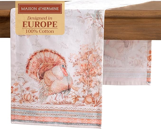 Maison d' Hermine Table Runner 100% Cotton Single Layer Table Runners 108 inches Long for Thanksgiving Christmas Decorations Home Kitchen Dining Party Wedding (Giving Thanks, 14.5" x 108")