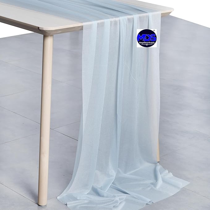MDS 2 Pack 14ft Chiffon Table Runner 29 x 170 Inches Sheer Wedding Runner Romantic Rustic Table Runner for Wedding Decorations, Birthday Parties, Bridal Shower Party Arch Decor - Baby Blue
