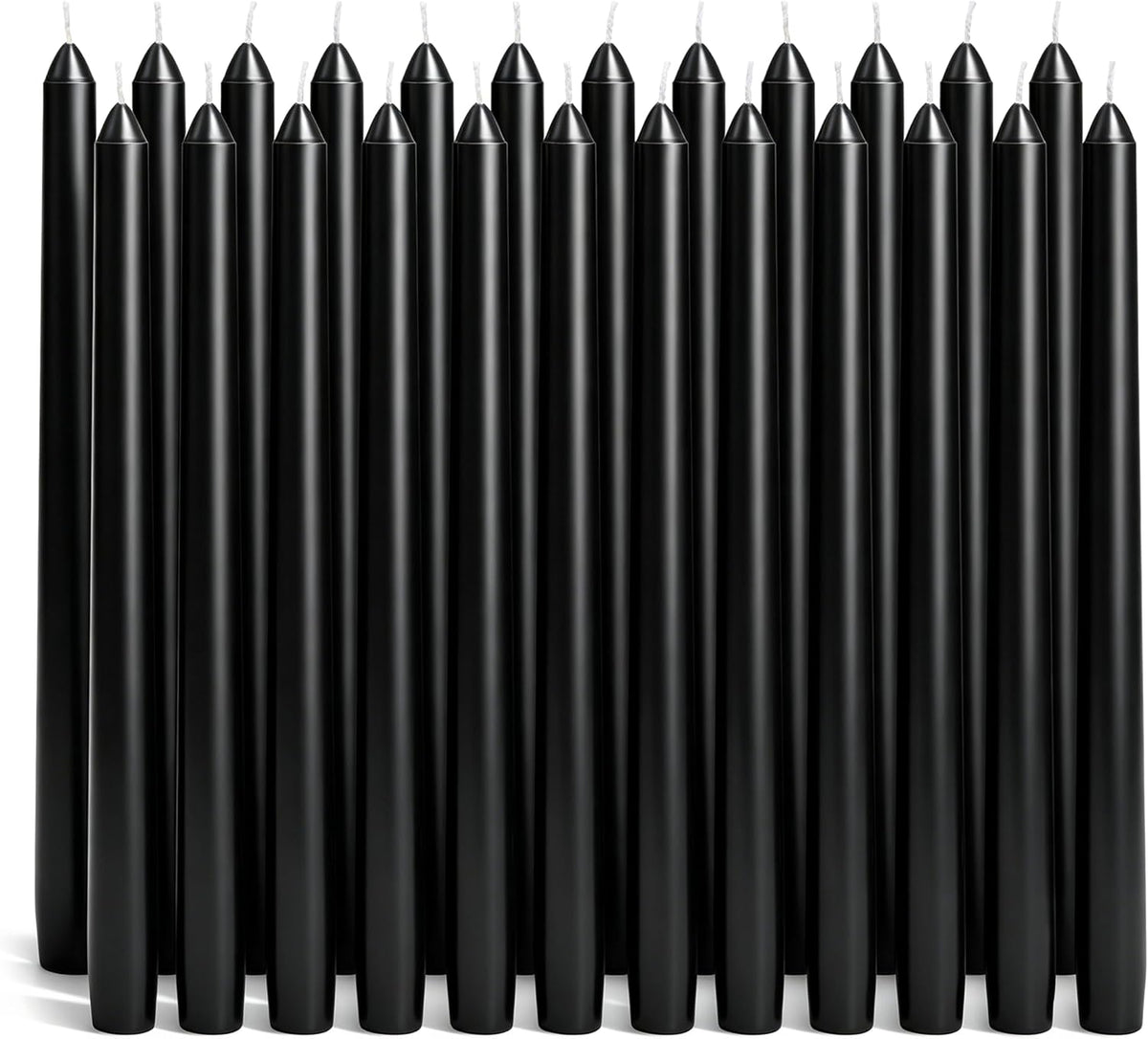 Everymoment Obsidian Black Taper Candles - 24 Pack 10 Inch Unscented Dripless...