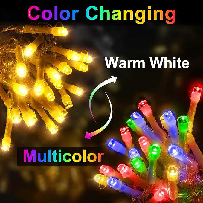 KNONEW Christmas Lights Outdoor Color Changing 400 LED 33ft 11 Modes Curtain Fairy String Light with 75 Drops, Clear Wire LED Lights for Wedding Party Holiday Christmas (Warm White to Multicolor)