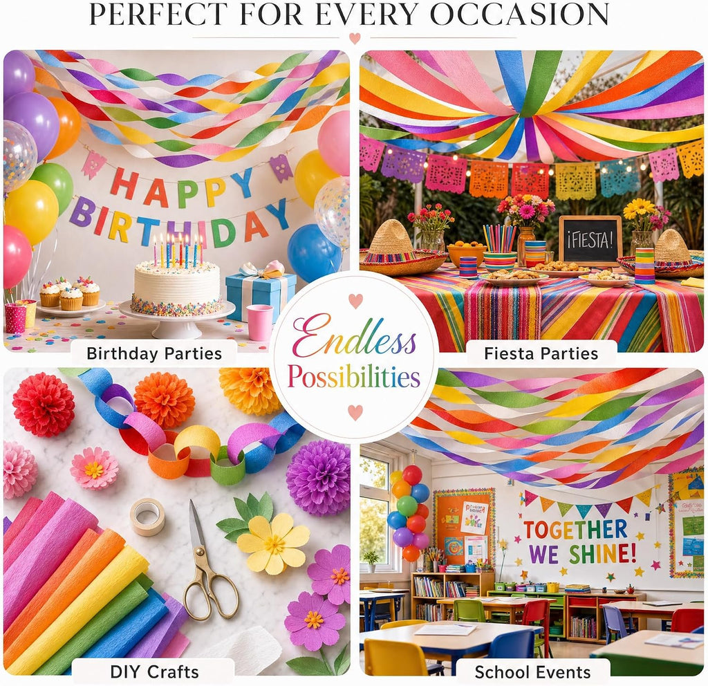 8 Crepe Paper Streamers Rolls, 656ft Pack of Unique 8 Rainbow Streamers Party Decorations, Birthday Streamers, Party Streamers for Wedding Decoration (1.8 inch x 82 ft/Roll)
