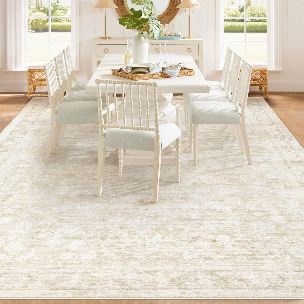 9x12 Area Rugs for Living Room: Washable Large Vintage Floral Rug Low Pile No...