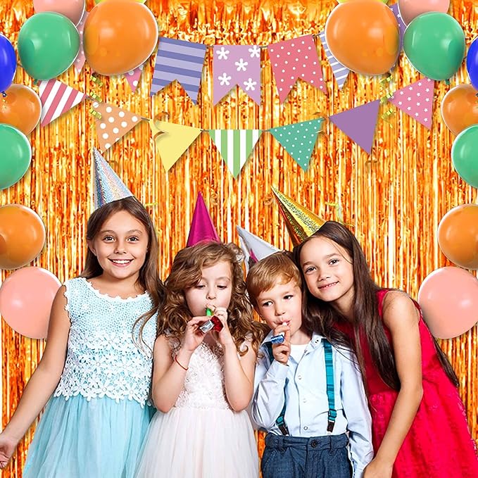 6 Pack Orange Foil Fringe Curtains Backdrop, 3.28 x 8.2 Ft Metallic Streamers Tinsel Curtains Background for Photo Booth, Birthday, Weddings, Carnivals, Graduation, Themed Party Decorations