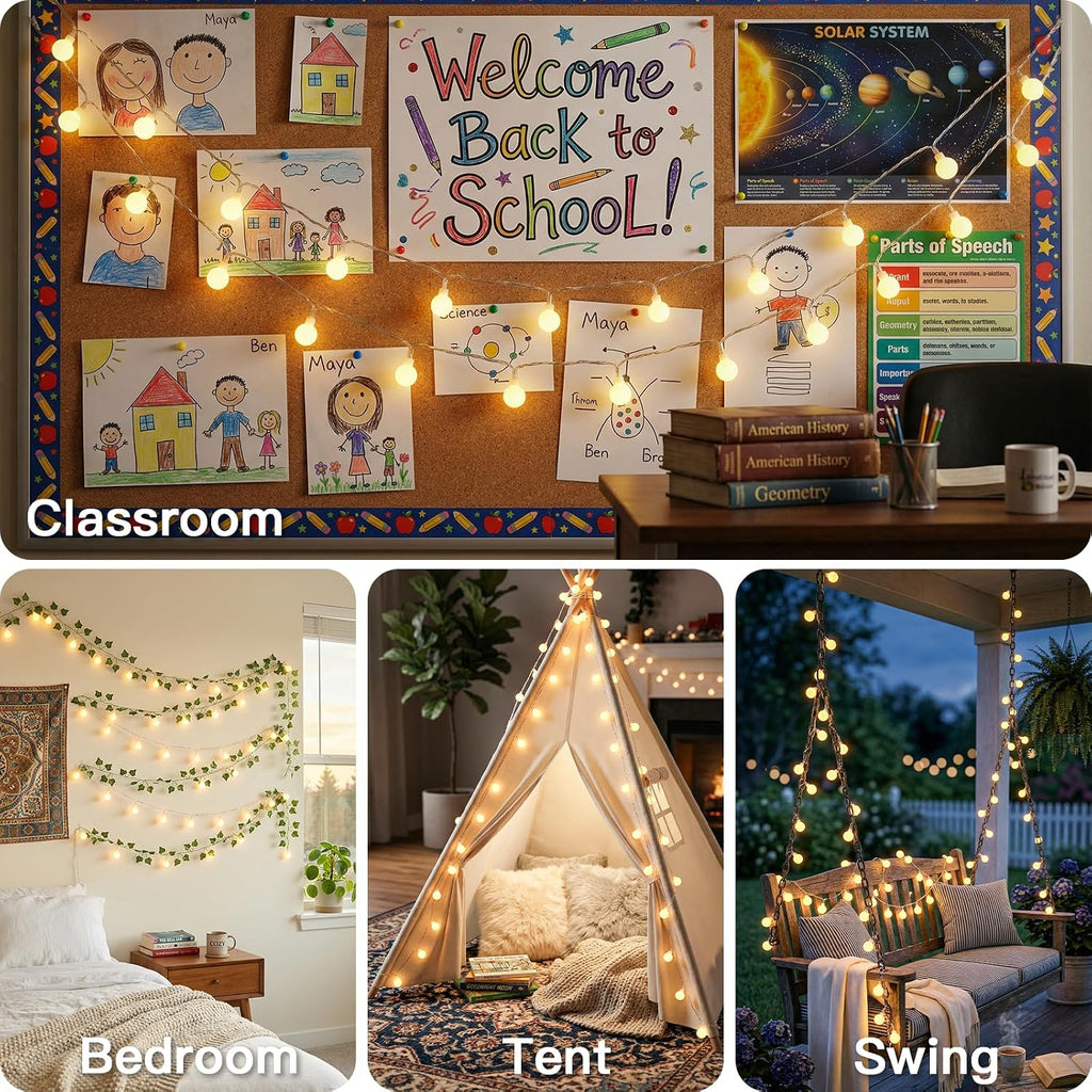 suddus String Lights for Bedroom, 33ft 100 Led Connectable Globe String Lights Indoor, Hanging Fairy Lights Plug in with Remote for Classroom, Room, Dorm, Outdoor, Christmas Tree Decor, Warm White