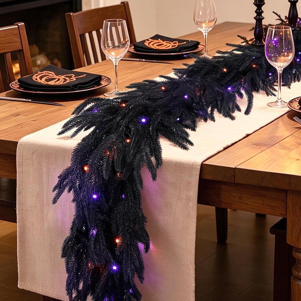 9ft soft touch black norfolk pine halloween garland, package contents
