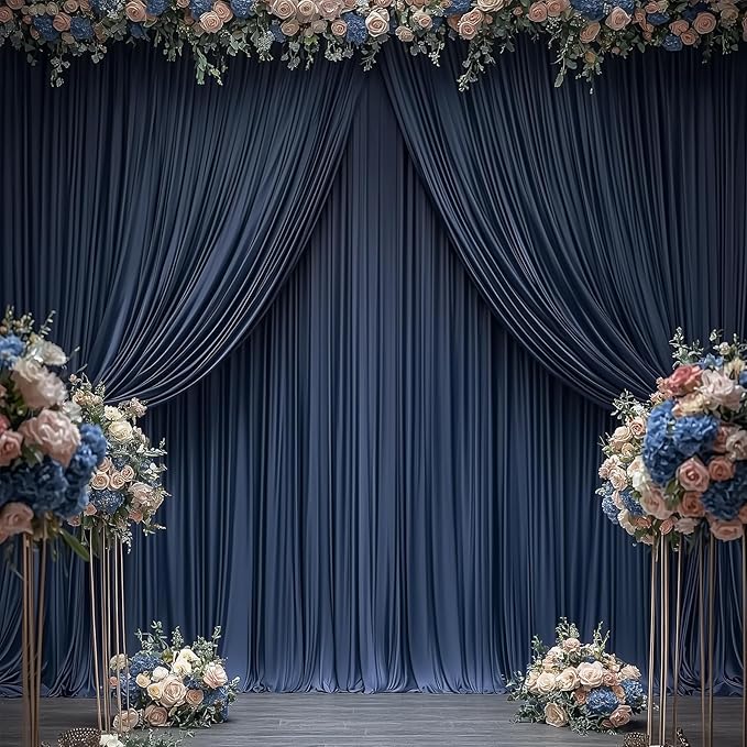 50ftx12ft Wrinkle Free Navy Blue Backdrop Curtain, 10 Panels 12FT Height Navy Blue Wedding Backdrop Drapes, Silky Polyester Back Drop Cloth for Birthday Photography Background Party Backdrop Draping