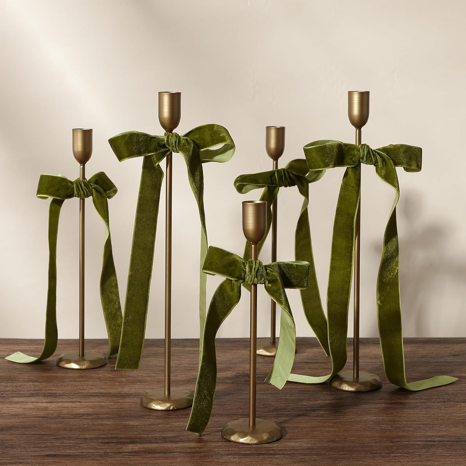 Perfnique Brass Candlestick Holders Set of 3 - Antique Gold Iron Candle Holders for Christmas, Birthday, Wedding, Party, Dining Table, Fireplace Mantel Decor