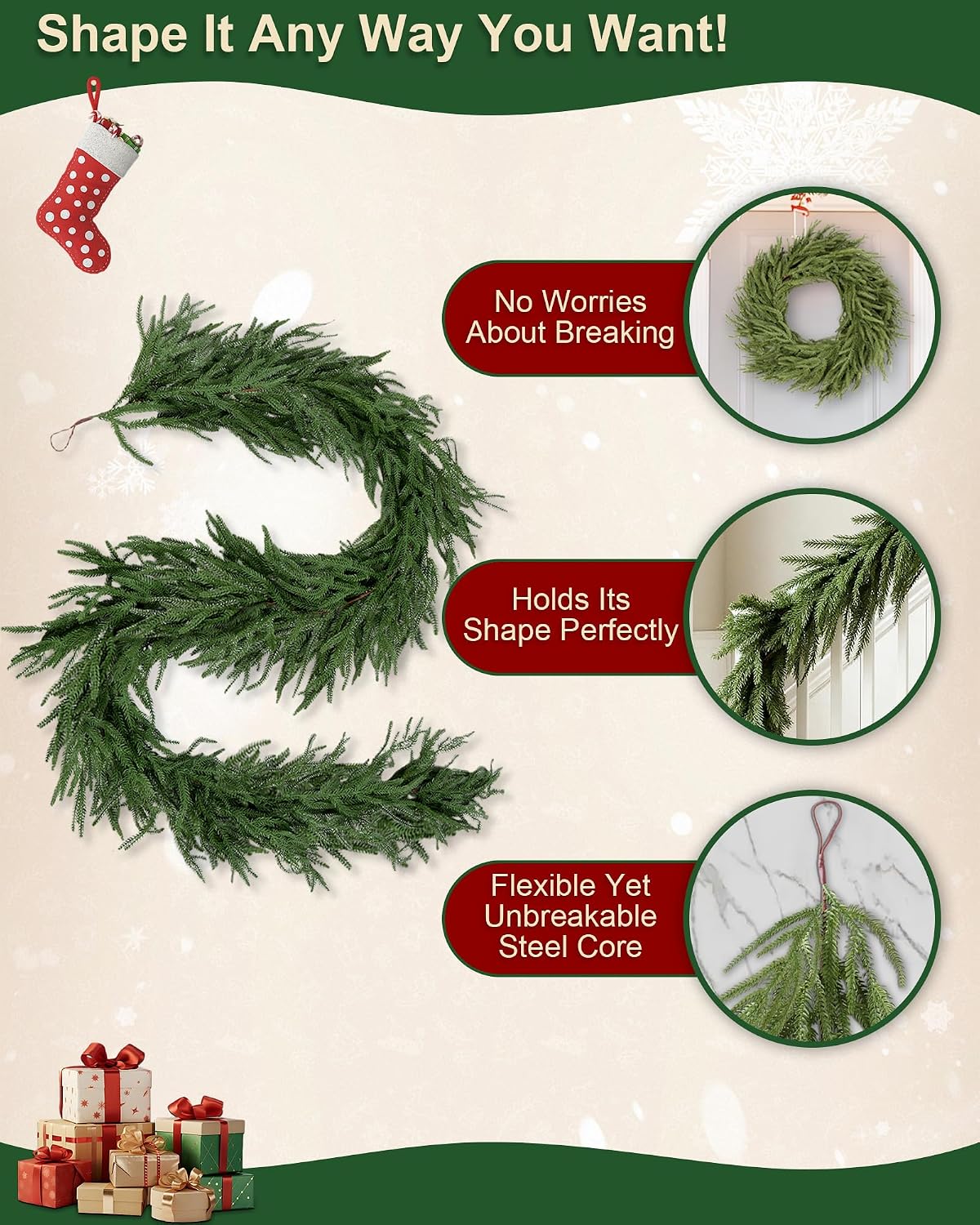 Norfolk Pine Artificial Christmas Garland, Unlit Greenery, 12 FT (6FT*2)