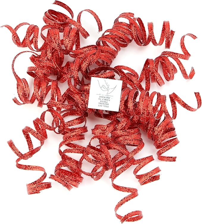 6" Metallic Red Christmas Curly Ribbon Bows for Gift Wrapping Self Adhesive Gift Bows for Holiday Decor, Baskets, Birthday, Wedding, Presents, Party Favors Decorations 6-Count