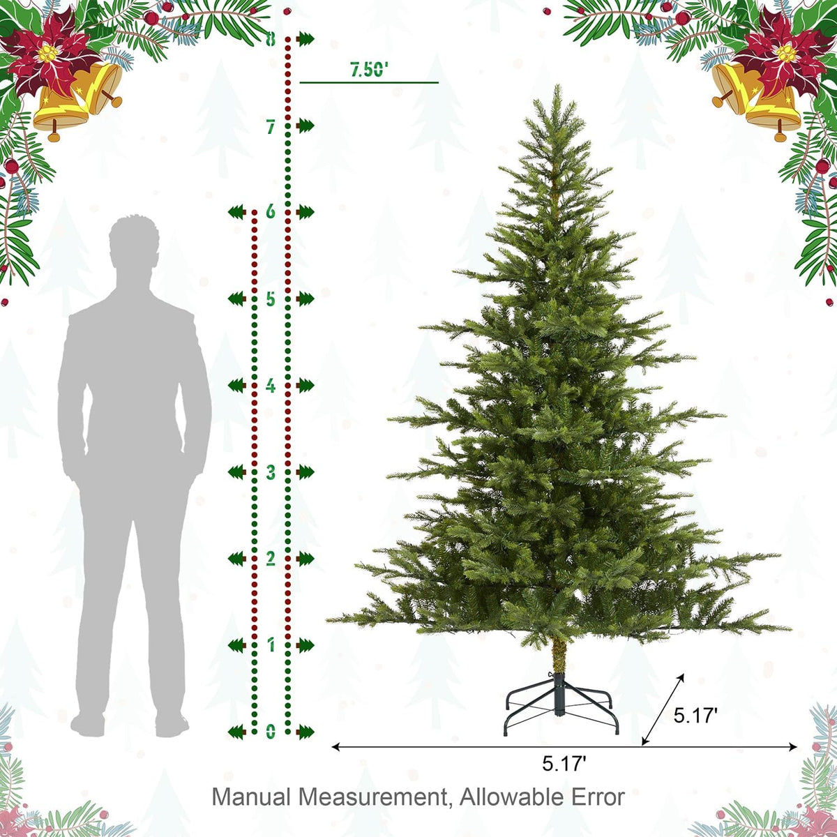 Glitzhome Prelit Christmas Tree, 7.5ft Green Full Christmas Tree Vibrant Ever...
