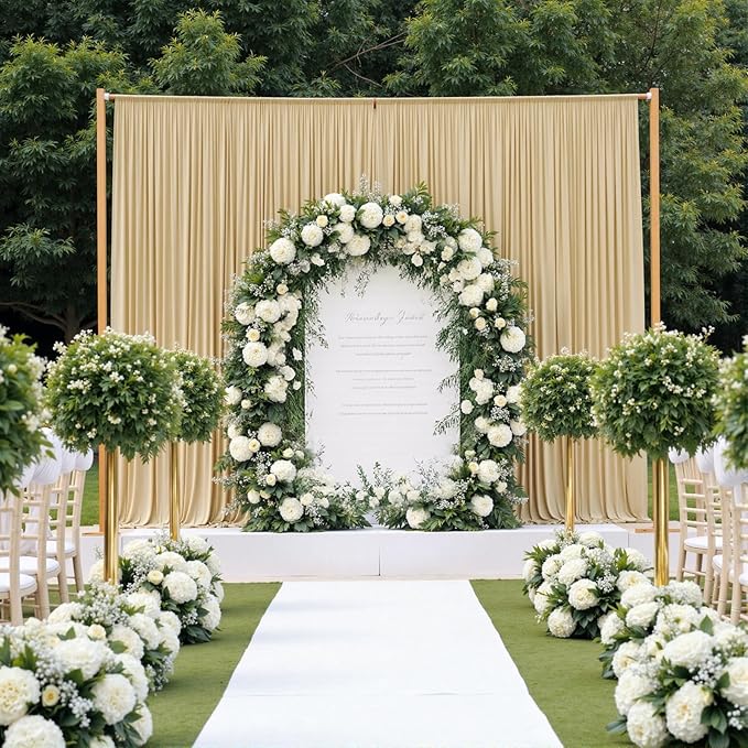 50ftx12ft Wrinkle Free Beige Backdrop Curtain, 10 Panels 12FT Height Beige Wedding Backdrop Drapes, Silky Polyester Back Drop Cloth for Birthday Photography Background Party Backdrop Draping