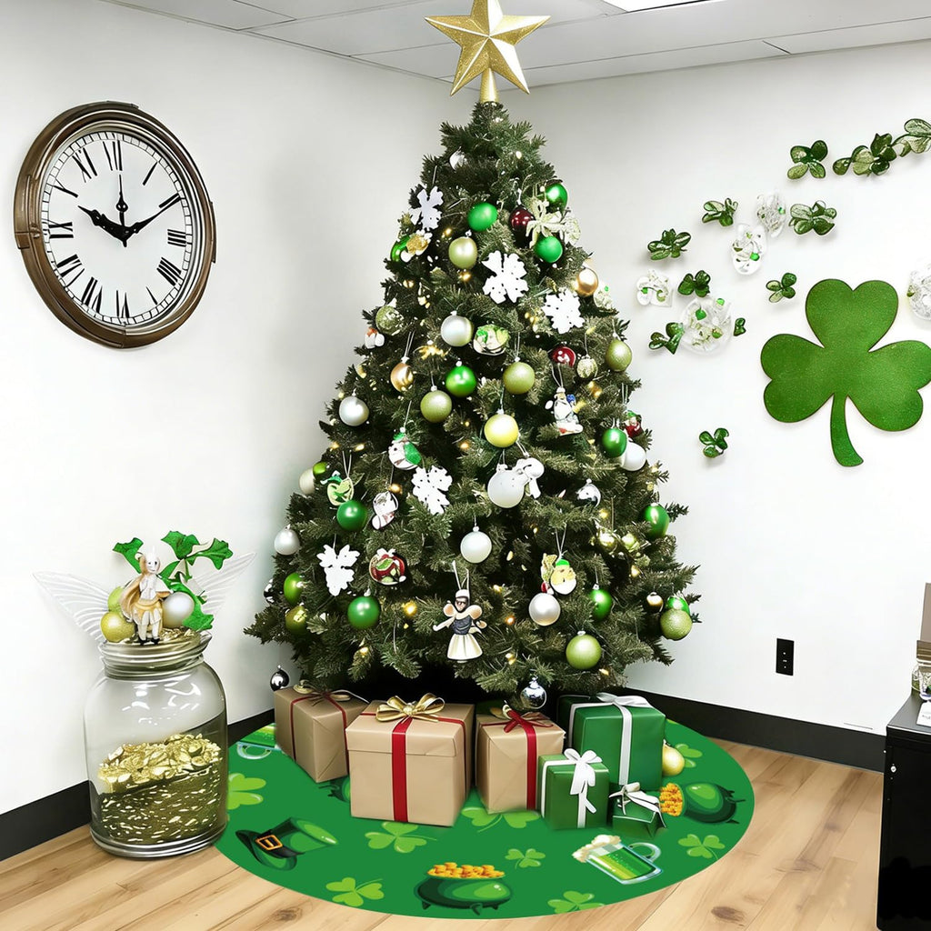Valentine's Day Tree Skirt Valentine's Decor 36" Love Heart Clover Double Sided Print Mat for Trees St Patricks Day Decor Holiday Party Garden Indoor Home Decorations