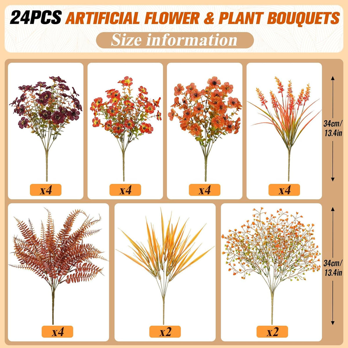 alupssuc 24pcs artificial fall flowers for outdoors decor, close-up detail