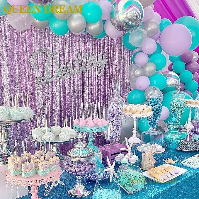 Sequin Backdrop Curtains Panels for Parties - Glitter Photo Backdrop Drapes 2 Panels 3x8FT Light Purple Curtain for Wedding Birthday Wall Decor