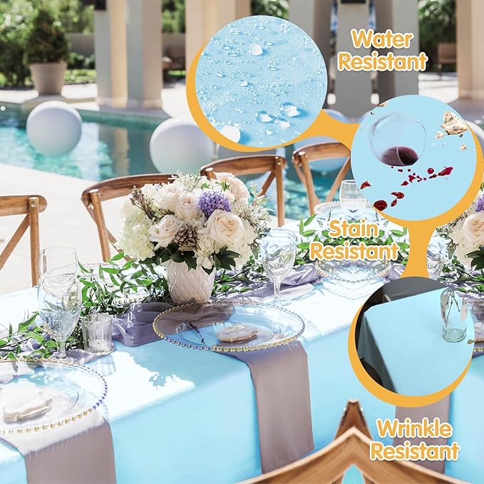 BRILLMAX 6 Pack Light Blue Tablecloths for 6 Foot Rectangle Tables 60 x 102 Inch - 6ft Rectangular Bulk Linen Polyester Fabric Washable Cloth Cover for Wedding Reception Banquet Birthday Party