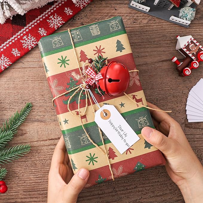 200 Pack White Blank Tags with Elastic String Marking Hang Tags Attached Reinforced Hole Writable Gift Tag for Christmas Gifts Stocking Stuffers 2.75'' x1.37''