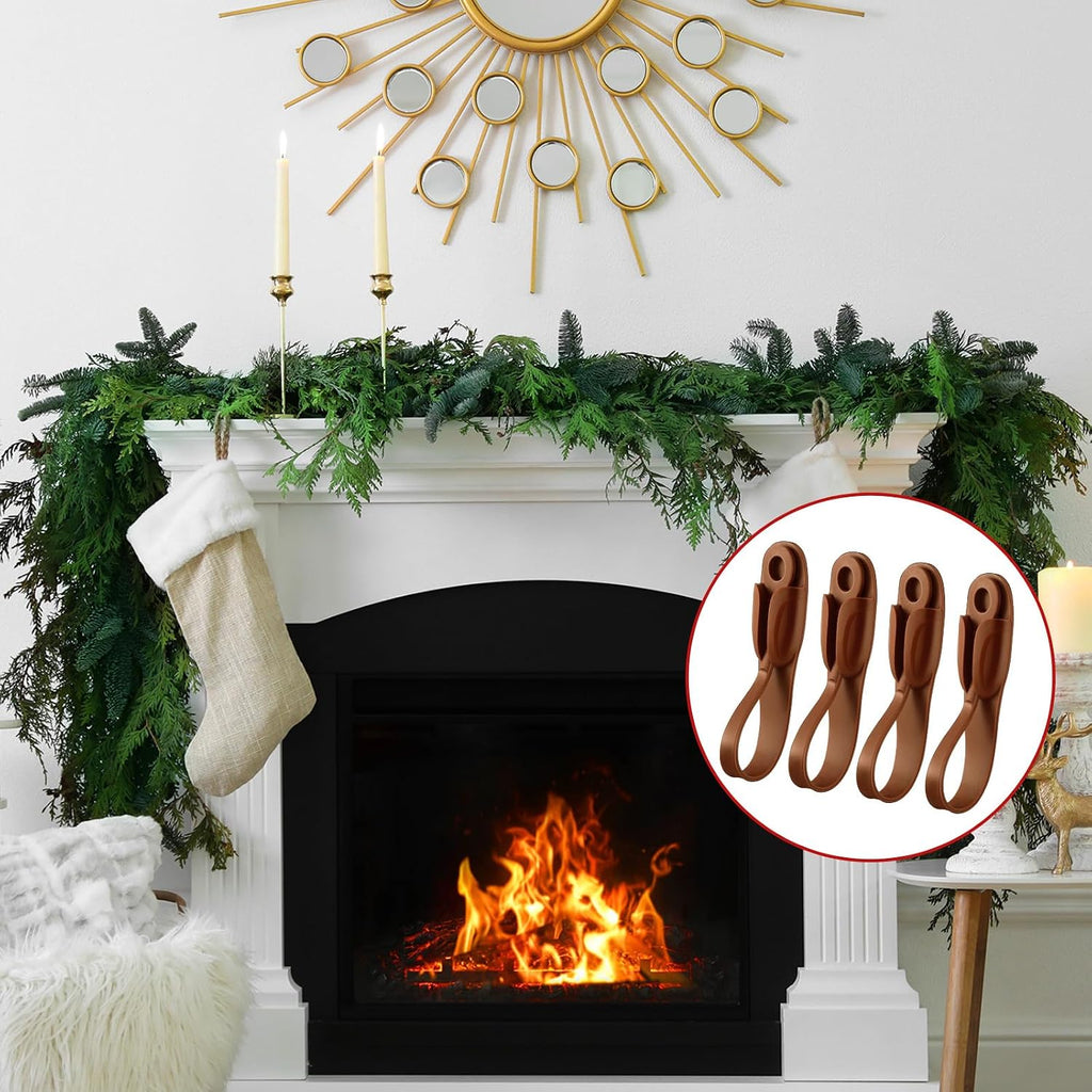 Relaxweex 6 Pcs Garland Hanger for Mantle No Drill Garland Hangers Hooks Wreath Ties Fireplace Stocking Holder Stretchable Silicone Adhesive Straps for Door Frame Stairways (Brown)