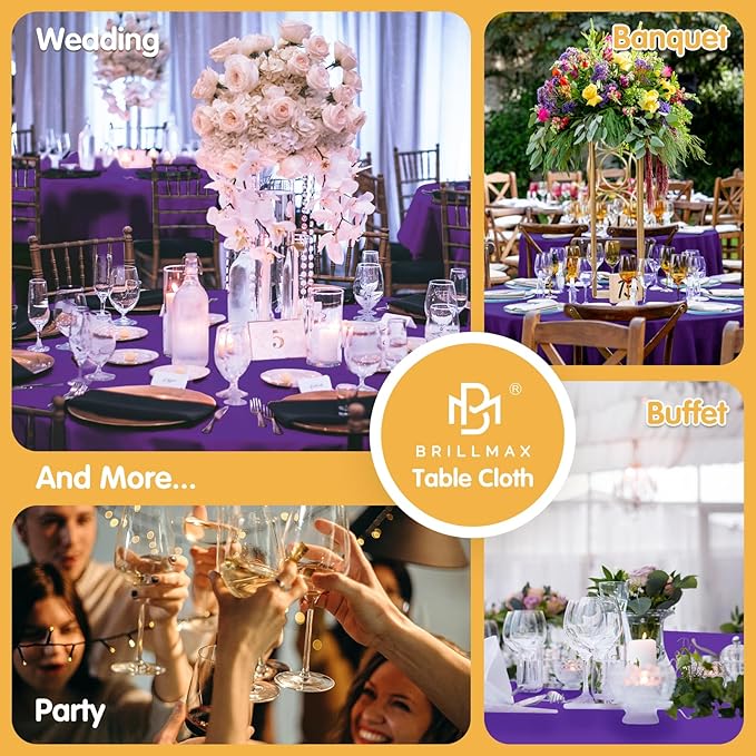 BRILLMAX 8 Pack Purple Round Tablecloths 90 Inch - Circle Bulk Linen Polyester Fabric Washable Table Cloth Cover for Wedding Reception Banquet Birthday Party Buffet Restaurant