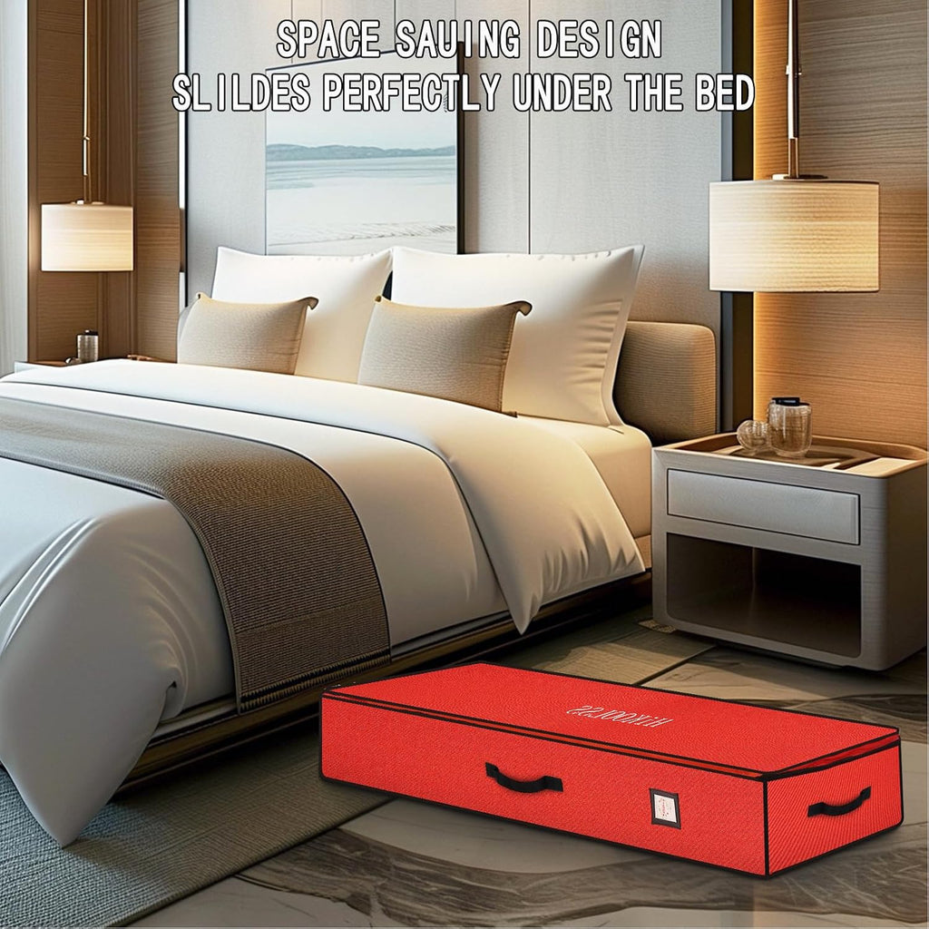 HikooLSS Wrapping Paper Organizer Storage Container 600D Heavy Duty (Red) | Tear Proof for Holiday Christmas Gift Wrapping Storage with Flexible Partitions Storage Container for Ribbon, Accessories
