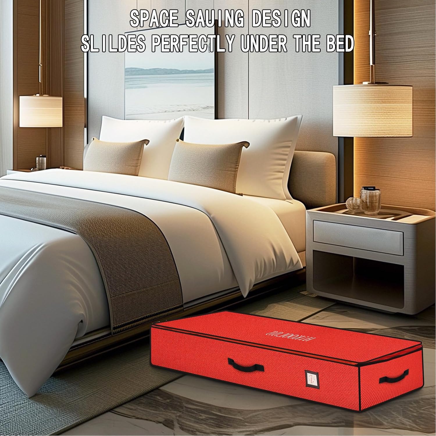HikooLSS Wrapping Paper Organizer Storage Container 600D Heavy Duty (Red) | Tear Proof for Holiday Christmas Gift Wrapping Storage with Flexible Partitions Storage Container for Ribbon, Accessories