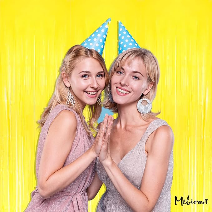 4 Pack Yellow Fringe Curtain Backdrop, 3.2Ft x 6.6Ft Metallic Tinsel Foil Fringe Streamers Background for Photo Booth Birthday Wedding Baby Shower Carnival Easter Mother’s Day Party Decorations