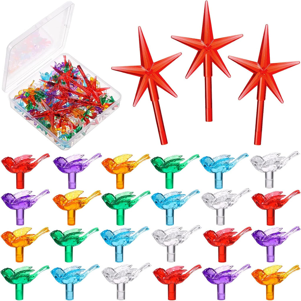 Mudder 120 Pcs Ceramic Bulbs Medium Bird Bulbs 5 Pcs Stars Replacement Plastic Light for Ceramic Tree Top Decorations, Multi Color
